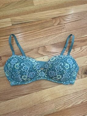 Victoria's Secret Blue Floral Lace Dream Angels Padded No WIre Bra 36D